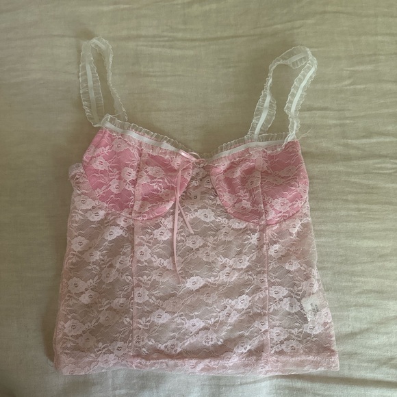 Tops - Y2K Pink Lace Cami